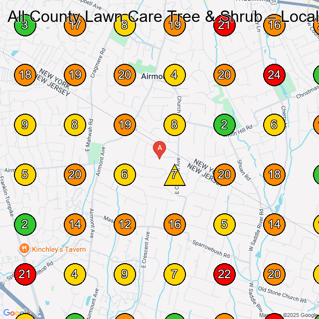 All County Lawn Care Tree & Shrub Lawn Care Service GeoGrid ranking map for Mahwah NJ